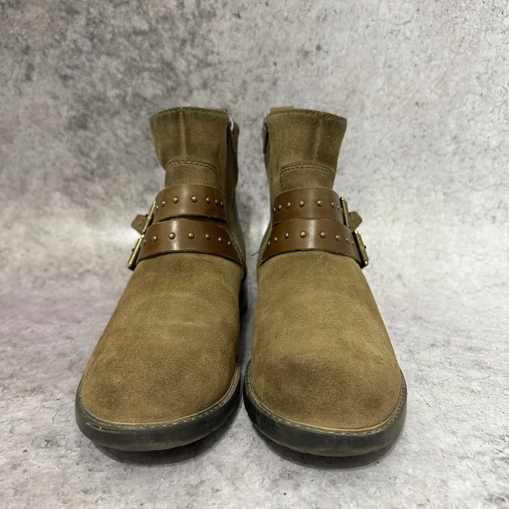 Clarks Swansea Grove Ankle Boots Womens 8 Suede Double Buckle Studded